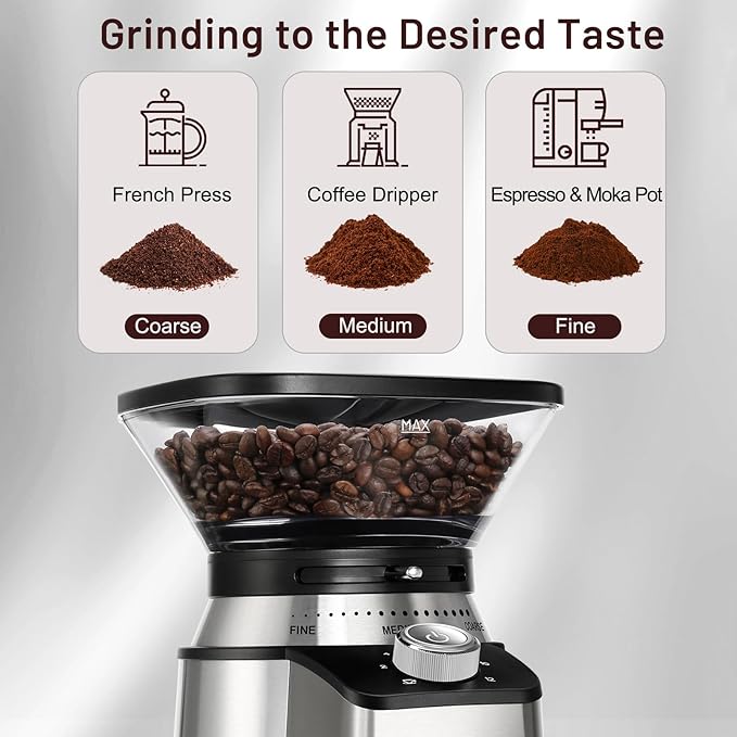 Secura Conical Burr Coffee Grinder Electric Coffee Bean Grinder with 17 Precise Grind Settings Automatic 2-12 Cups Coffee Grinder for Espresso French Press Coffee