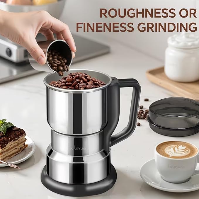 Lalayuan Electric Coffee Grinder, Stainless Steel, One-Button Operation, Spice and Coffee Bean Grinder