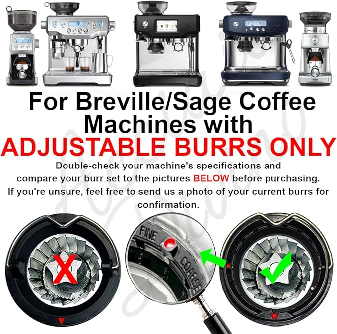 Upper & Lower Precision Fit Conical Burrs for Sage/Breville Barista Coffee Grinders – Compatible with Adjustable Burr Models Only (6 Point Burr)