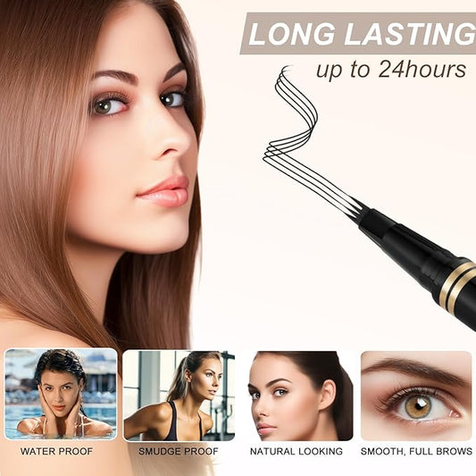 Eyebrow Pen,2-in-1 Waterproof Eyebrow Pencil with 4 Tip Microblading Brow Pen and Ultra-Precise Brow Pencil,with Dual-ended Eyebrow Brush,Eyebrow Makeup for Natural Looking - Black