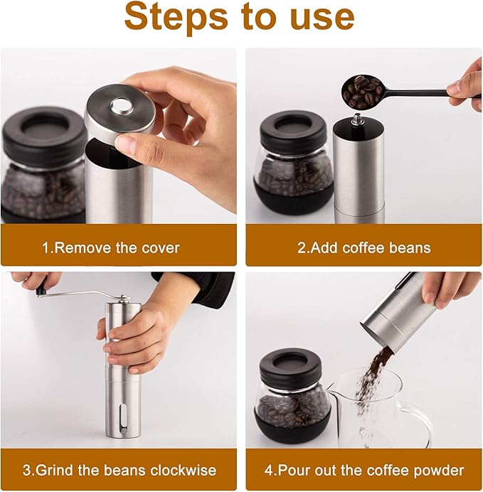 PARACITY Manual Coffee Bean Grinder Stainless Steel Hand Mill Ceramic Burr for Aeropress, Drip Coffee, Espresso, French Press, Turkish Brew, for gift