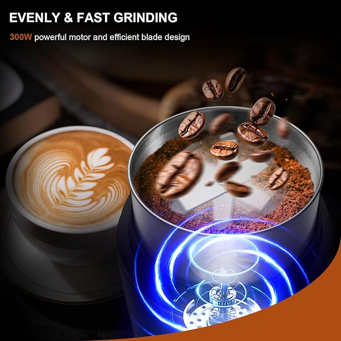 Coffee and Spice Grinder, Espresso Grinder for Home Use, Stainless Steel Blade and Removable Cup, Multi-functional for Coffee Beans, Spices and More,Gray