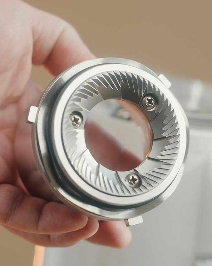 Turin DF64 Gen 2 Single Dose Coffee Grinder - 64mm Flat Burrs, Black or White, Stainless Steel or DLC Burrs, Low Retention, Stepless Adjustment (Stainless Steel Burrs, White)