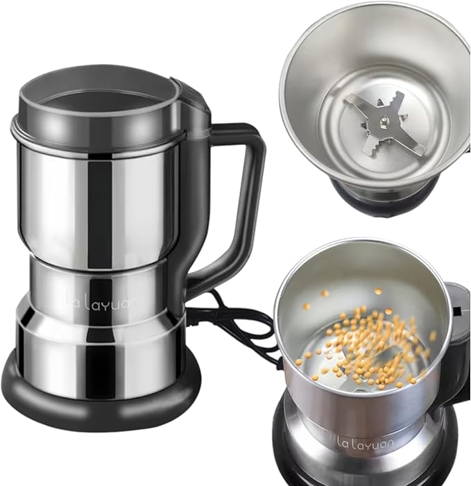 Lalayuan Electric Coffee Grinder, Stainless Steel, One-Button Operation, Spice and Coffee Bean Grinder