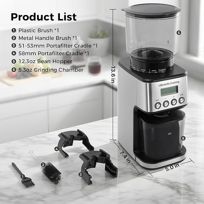 Burr Coffee Grinder, Electric Coffee Grinder with 51 Grind Settings, Precision Timer, Stainless Steel Espresso Grinder with Anti-Static Design, Easy Clean and 3 Modes