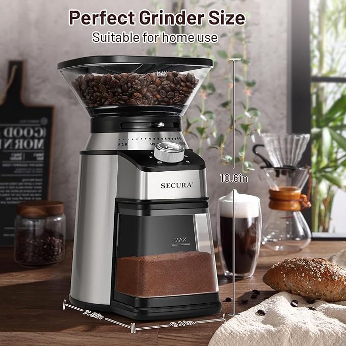 Secura Conical Burr Coffee Grinder Electric Coffee Bean Grinder with 17 Precise Grind Settings Automatic 2-12 Cups Coffee Grinder for Espresso French Press Coffee