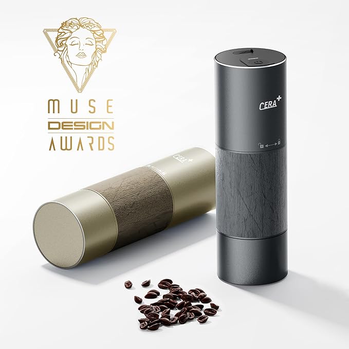 CERA+ Portable Burr Coffee Grinder Electric Espresso Grinder Machine Suitable for Travel,Camping,Hiking with Bag,Gold