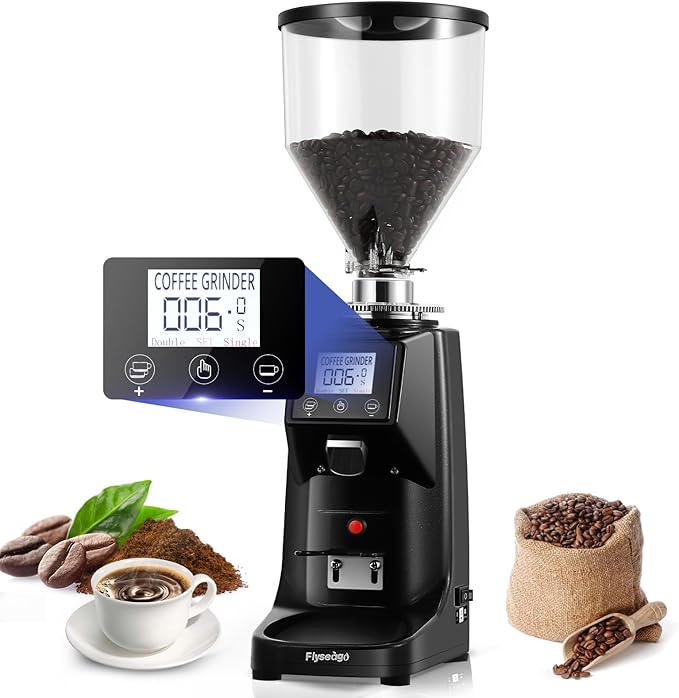 Commercial Coffee Grinder Electric - 64mm SS Flat Burr, Digital Touch Screen, 19 Adjustable Settings, 35oz Large Hopper, Black
