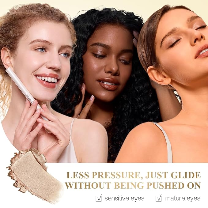 Eyeshadow Makeup Stick, Cream Shimmer, Eyeshadow Highlighter Makeup Eye Brightener Pencil Sticks Cosmetics, with Built-in Brush and Sharpener