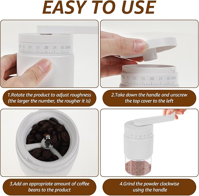 Manual Coffee Grinder, Adjustable Coarse to Fine, Portable Hand Crank Coffee Bean Mill with 35 Adjustable Settings for Espresso French Office Home Camping(white)