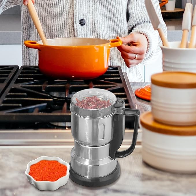 Mini Electric Grain Grinder - Kitchen Mill Machine, Dry Food Powder | Compact Coffee Bean Nut Chopper Processor, Hand Operated Small Grinding