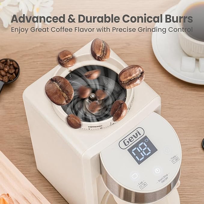 Gevi Coffee Grinder Electric,Coffee Bean Grinder with 35 Grind Settings for Espresso,Drip,French Press,Burr Coffee Grinder for Home Use,Anti-static Design,Beige