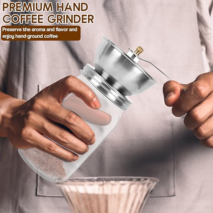 Mason Jar Coffee Grinder with Crank Handle, Manual Coffee Grinder Lid Attachment for Wide Mouth Mason Jars, Stainless Steel Coffee Grinder Lid for Camping & Home Barista (70mm)