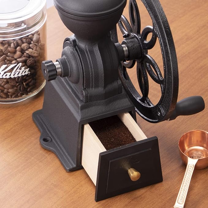 Kalita Coffee Mill, Cast Hand Grinding, Manual Diamond Mill, Black, N #42138 Antique Coffee Grinder, Adjustable Grinder, With Lid, Coffee Shop, Cafe