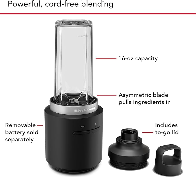 KitchenAid Go™ Cordless Personal Blender - battery included, KSBR256, Black Matte