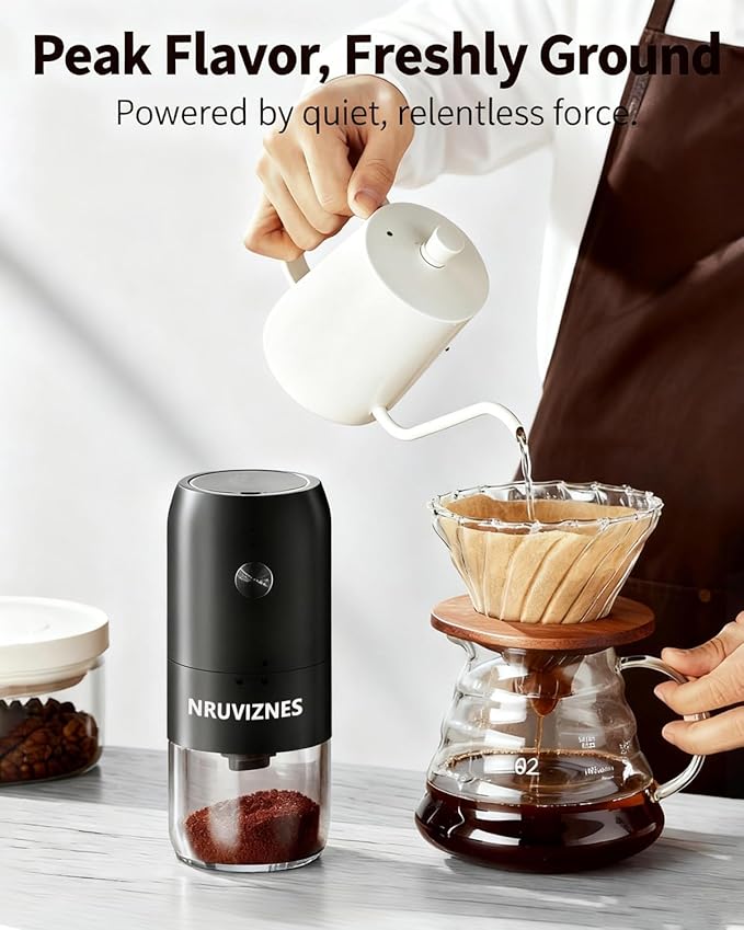Electric Coffee Grinder, NRUVIZENS One Touch Coffee Bean Grinder with 12-Cup Capacity, 25W Low Noise Pure Copper Motor, Adjustable Settings, Quiet Operation, Easy Clean