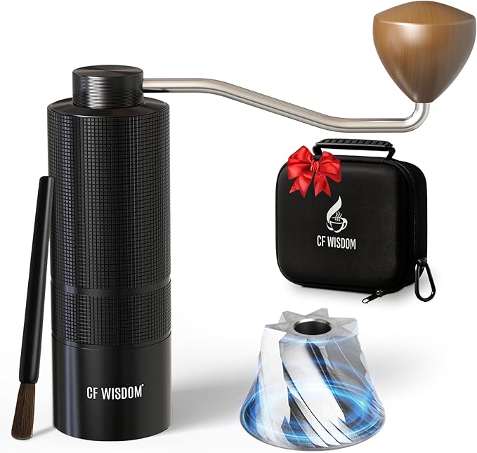 Espresso Manual Burr Coffee Grinder – CNC Stainless Steel Conical Burrs, Dual Bearings, Precision Adjustable Hand Grinder, Portable Travel Coffee Bean Grinder