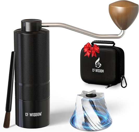 Espresso Manual Burr Coffee Grinder – CNC Stainless Steel Conical Burrs, Dual Bearings, Precision Adjustable Hand Grinder, Portable Travel Coffee Bean Grinder