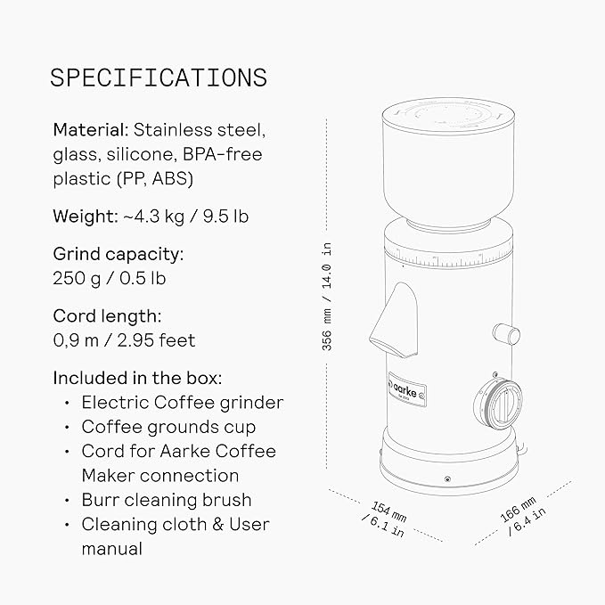 Aarke Coffee Grinder - Electric Coffee Bean Grinder, Stainless Steel, Adjustable Grind Size Dial, Large Capacity