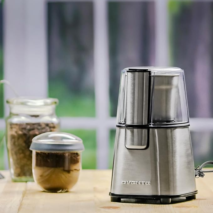 OVENTE Electric Coffee Grinder, 200W Powerful Coffee Bean & Spice Grinder with 2.1 Oz Removable Grinding Bowl, Stainless Steel Blade, Push Power Button, Transparent Lid & Anti-Skid Feet, Silver CG620S