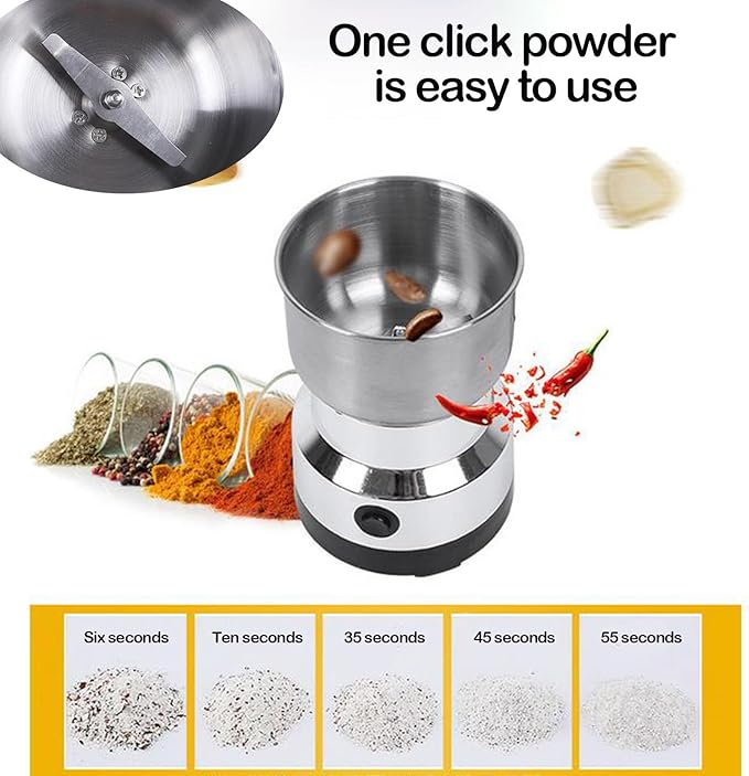 Stainless Steel Electric Coffee Grinder, Quiet Spice Grinder, One Touch Coffee Mill for Beans, Spices and More