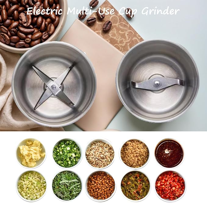 Voltix Electric Multi-Use Cup Grinder, Large Capacity Stainless Steel, Portable Electric Coffee Grinder & Spice Grinder for Home Kitchen, One Touch Coffee Mill for Beans, Spices (Cross blade)