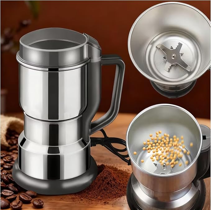 Lalayuan Electric Coffee Grinder, Stainless Steel, One-Button Operation, Spice and Coffee Bean Grinder