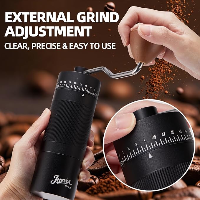 Novaβ Manual Coffee Grinder with External Adjustment, Six-Star Stainless Steel Conical Burr, Adjustable Hand Grinder for Espresso, Pour Over, French Press