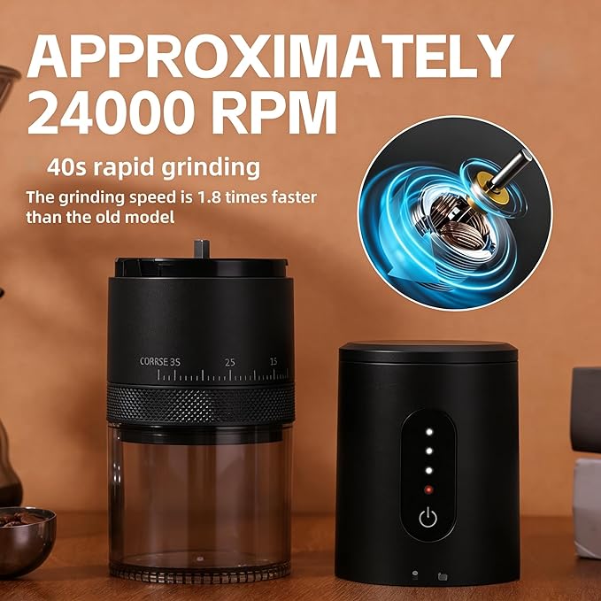 Conical Burr Coffee Grinder. Portable Electric Espresso Bean Grinder for Travel, Camping.Rechargeable Cordless Coffee Grinders with 38 Adjustable Grind Settings