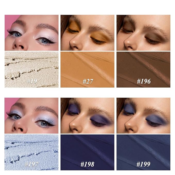 Neutral Eyeshadow Stick Makeup 6PCS Set, Blue Metallic Shimmer Matte Cream Eye Shadow Eyeliner Brightener Pencil Crayon - JEANS BLUE