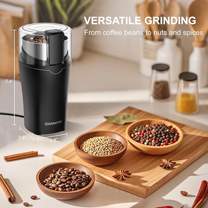 Coffee and Spice Grinder, Espresso Grinder for Home Use, Stainless Steel Blade and Removable Cup, Multi-functional for Coffee Beans, Spices and More,Gray