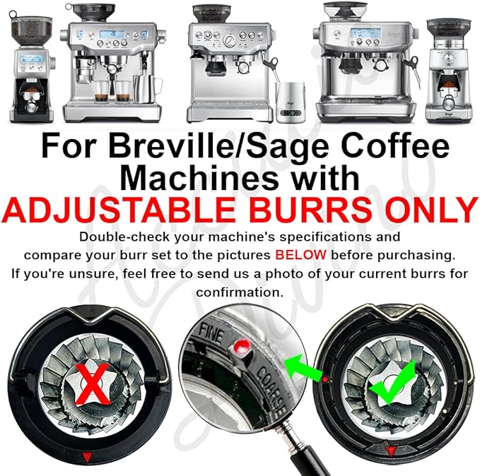 Upper & Lower Precision Fit Conical Burrs for Sage/Breville Barista Coffee Grinders – Compatible with Adjustable Burr Models Only