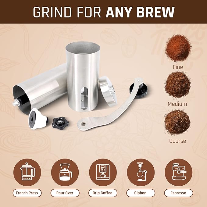Manual Coffee Grinder by iTrends – Stainless Steel Manual Coffee Bean Grinder, Manual Burr Hand Crank Coffee Grinder with Adjustable Settings for Espresso to Coarse Coffee. Perfect Coffee Lovers Gift.