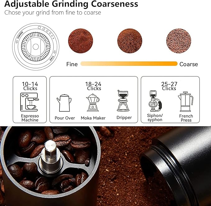 Manual Coffee Bean Grinder, with Adjustable Settings, Stainless Steel Burr (Premium Grinder)
