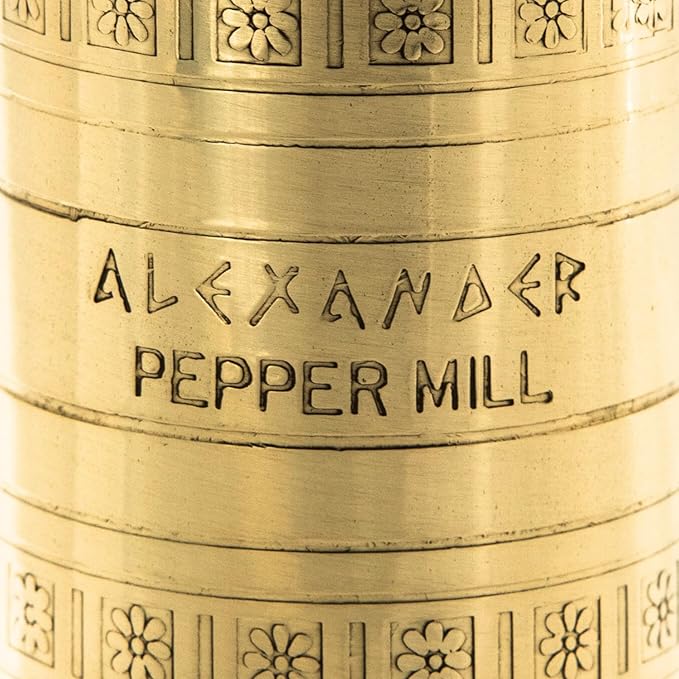 Original Greek Pepper Mill, 9-Inch Brass – European Manual Pepper Grinder, Refillable, with Polishing Cloth