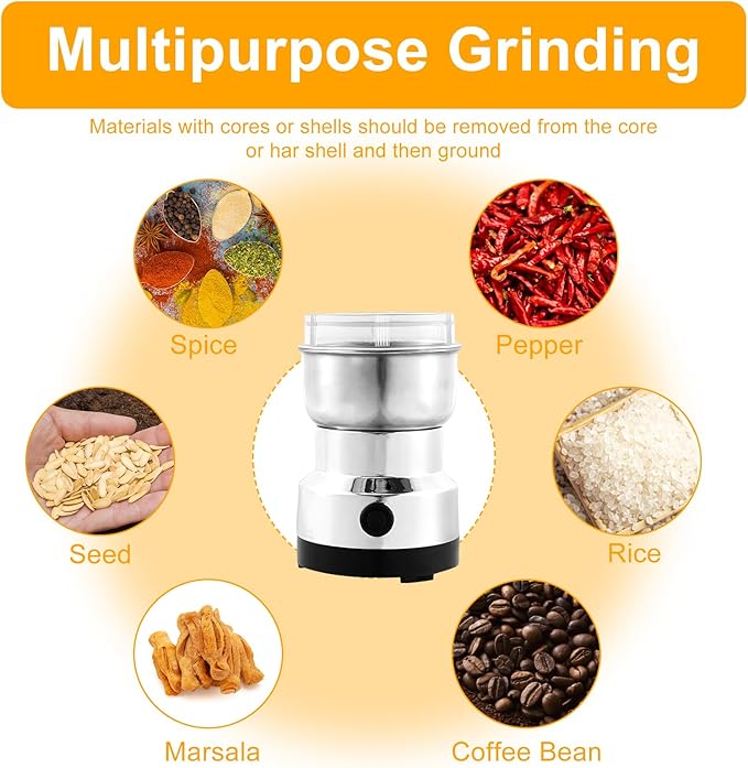 Coffee Grinder Electric, Mini Spice Grinder, Dry Grain Mill, Household Small Powder Grinding Machine, Mini Coffee and Spice Grinder for Spices Seeds Rice Beans Seasonings