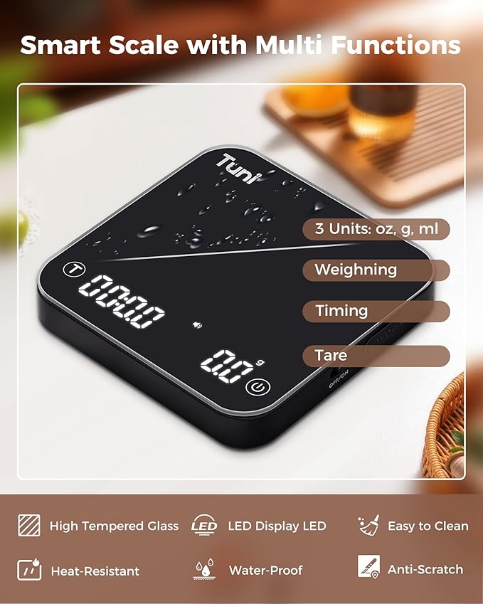 Tuni G2 Silver Conical Burr Coffee Grinder with Black Digital Coffee Scale, 70 Grind Settings Anti-static Burr Mill for Espresso/Drip/Cold Brew/French Press
