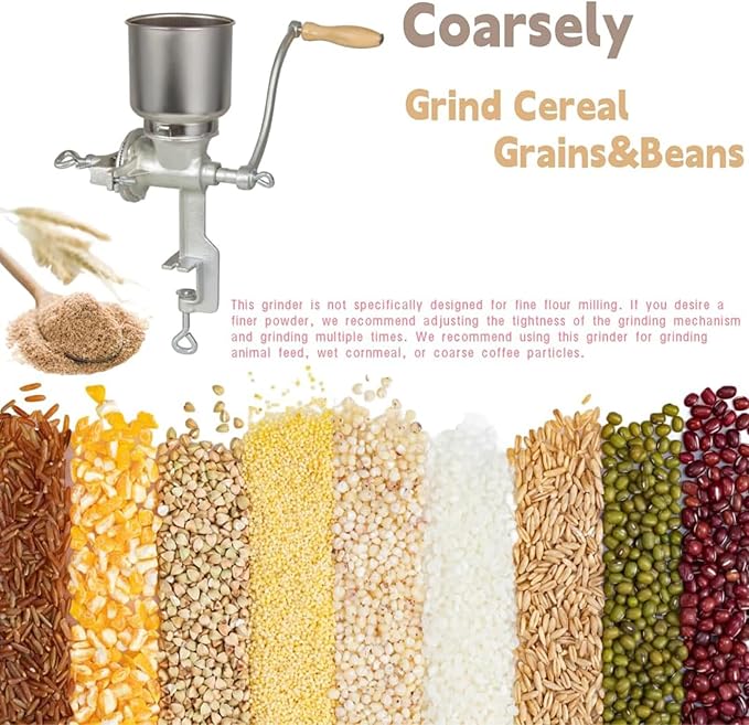 Hand Crank Manual Corn Grain Grinder, Portable Table Clamp Maker Hand Corn Mill for Wheat Grains Coffee Nut Mill, Great for Restaurants, Commercial Kitchens, Bakery, Home Cook