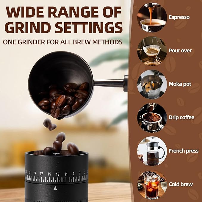 Novaβ Manual Coffee Grinder with External Adjustment, Six-Star Stainless Steel Conical Burr, Adjustable Hand Grinder for Espresso, Pour Over, French Press