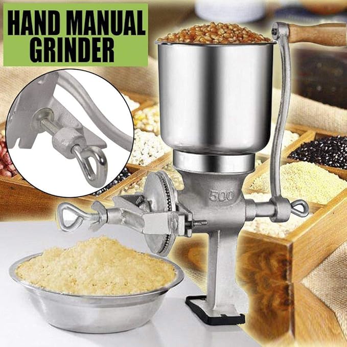 Tall Cast Manual Iron Mill Grinder Hand Crank Grains Oats Corn Wheat Coffee Nuts