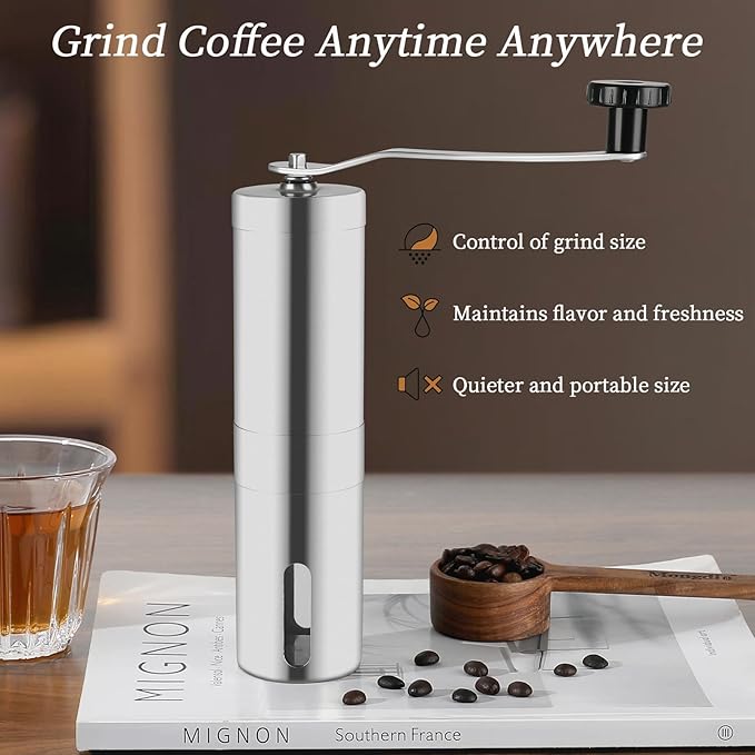 Mongdio Manual Coffee Grinder, Portable Hand Coffee Grinder with Washable Ceramic Grinding Core, For Travel, Camping and Home Use