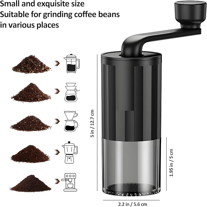 Manual Coffee Grinder with Ceramic Burr, Portable Conical Mill for Home, Office, Travel, Camping, Black