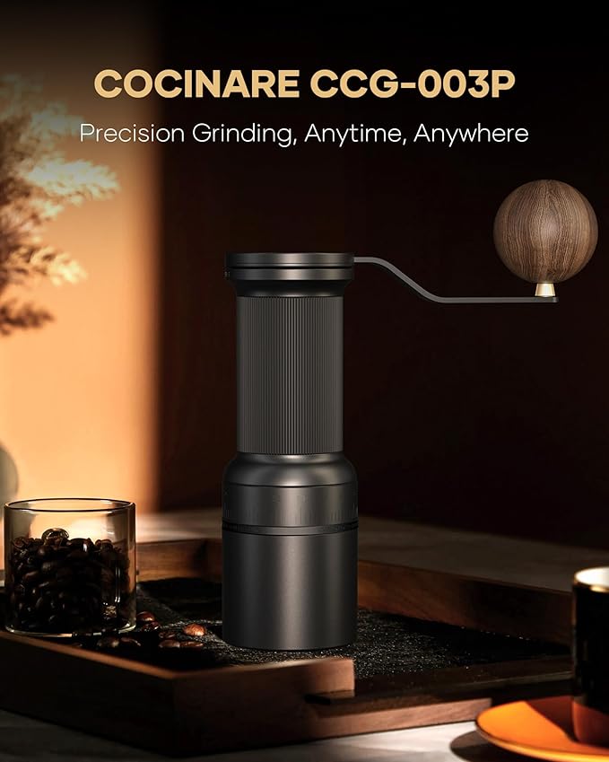 Cocinare ESSENCE GO B38 Pro Manual Coffee Grinder – with Carrying Case Hand Grinder Capacity 30g, Vertex10 Cut Burr & 80 Grind Settings, Perfect for Pour-over, Espresso, Cold Brew (Obsidian Black)