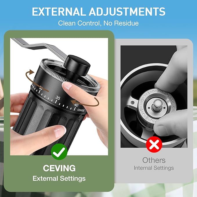Mini Manual Coffee Grinder – 40 Adjustable Settings, Portable Hand Crank Mill with 30g Capacity, Conical Burr for Espresso, Pour Over, French Press | Perfect for Travel, Camping & Office