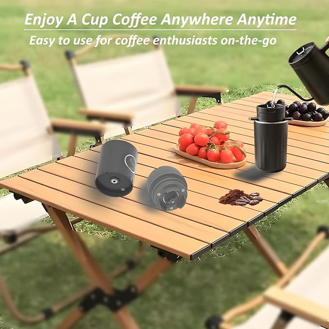 Portable Electric Burr Coffee Grinder and Brewing Combo - Rechargeable with Conical Mill & Insulated Stainless Steel Cup for Camping, Travel, Office and Outdoor Use (black)