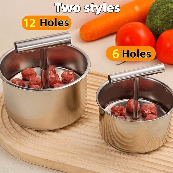 Stainless Steel Meatball Maker, 6/12 Balls Manual Meat Baller Maker Machine Press Tool,Meatball Made Tools,Meatball Making for Kitchen (12-Ball)
