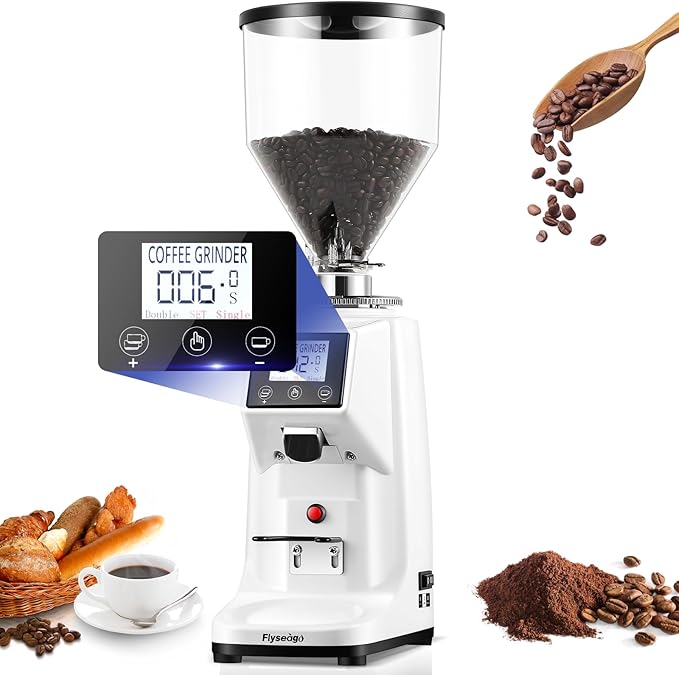 Coffee Grinder with Flat Burr, 19 Grind Settings and Digital Timer Display, Commercial Coffee Grinder with Large 35oz Hopper