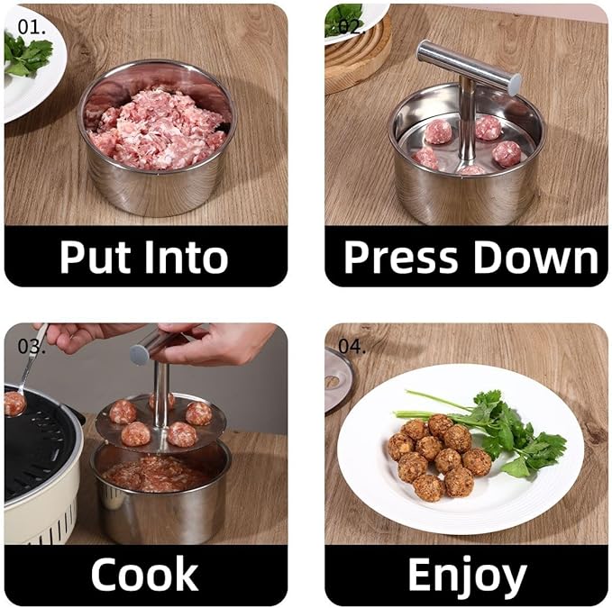 Stainless Steel Meatball Maker, 6/12 Balls Manual Meat Baller Maker Machine Press Tool,Meatball Made Tools,Meatball Making for Kitchen (12-Ball)
