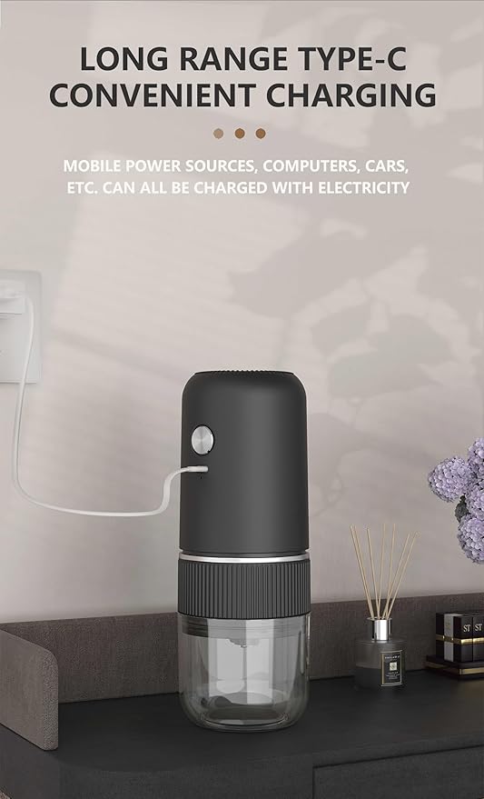 Electric Coffee Grinder Rechargeable Mini Coffee Grinder Adjustable Coarse to Fine for Coffee Beans, Spices, Herbs, Portable for Travel, Camping (black)