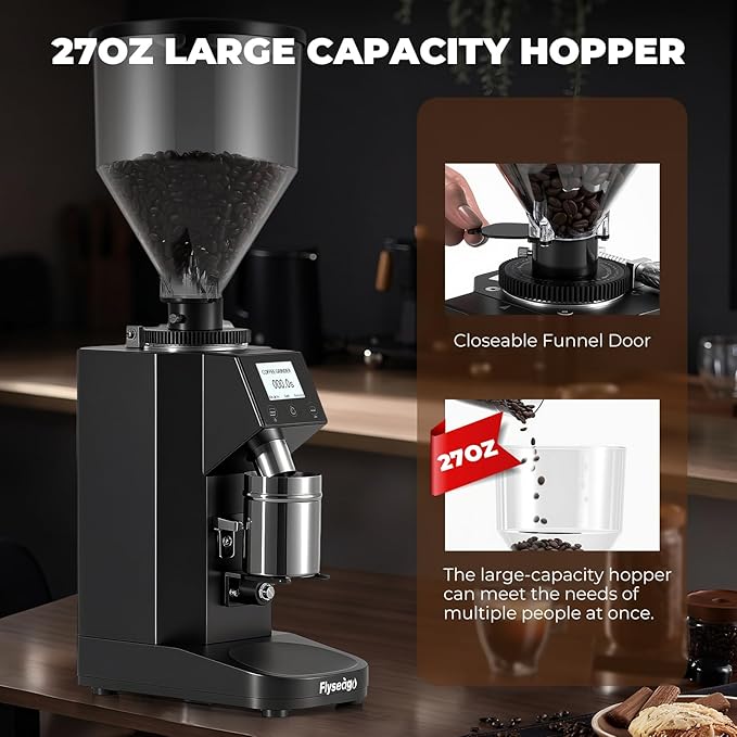 Electric Coffee Grinder Commercial, Stainless Steel Flat Burr, Touch Screen with 19 Adjustable Settings, 28oz Large Hopper for Espresso, Black